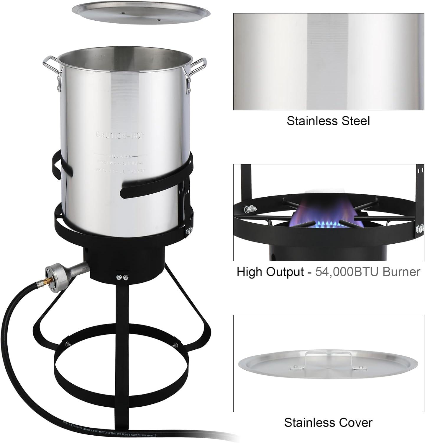 Outvita 30 Qt Turkey Deep Fryer & 10QT Fish Fryer Kit w/Baskets,Aluminum Fish & Seafood Boiler Steamer with 54,000 BTU Propane Gas Burner Stand Injector Thermometer Hose, Ideal for Outdoor Fry