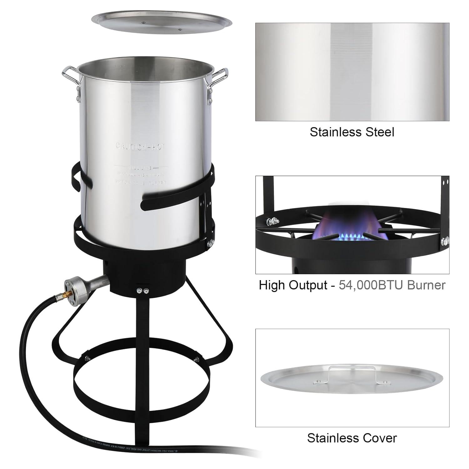 Outvita 30 Qt Turkey Deep Fryer & 10QT Fish Fryer Kit w/Baskets,Aluminum Fish & Seafood Boiler Steamer with 54,000 BTU Propane Gas Burner Stand Injector Thermometer Hose, Ideal for Outdoor Fry