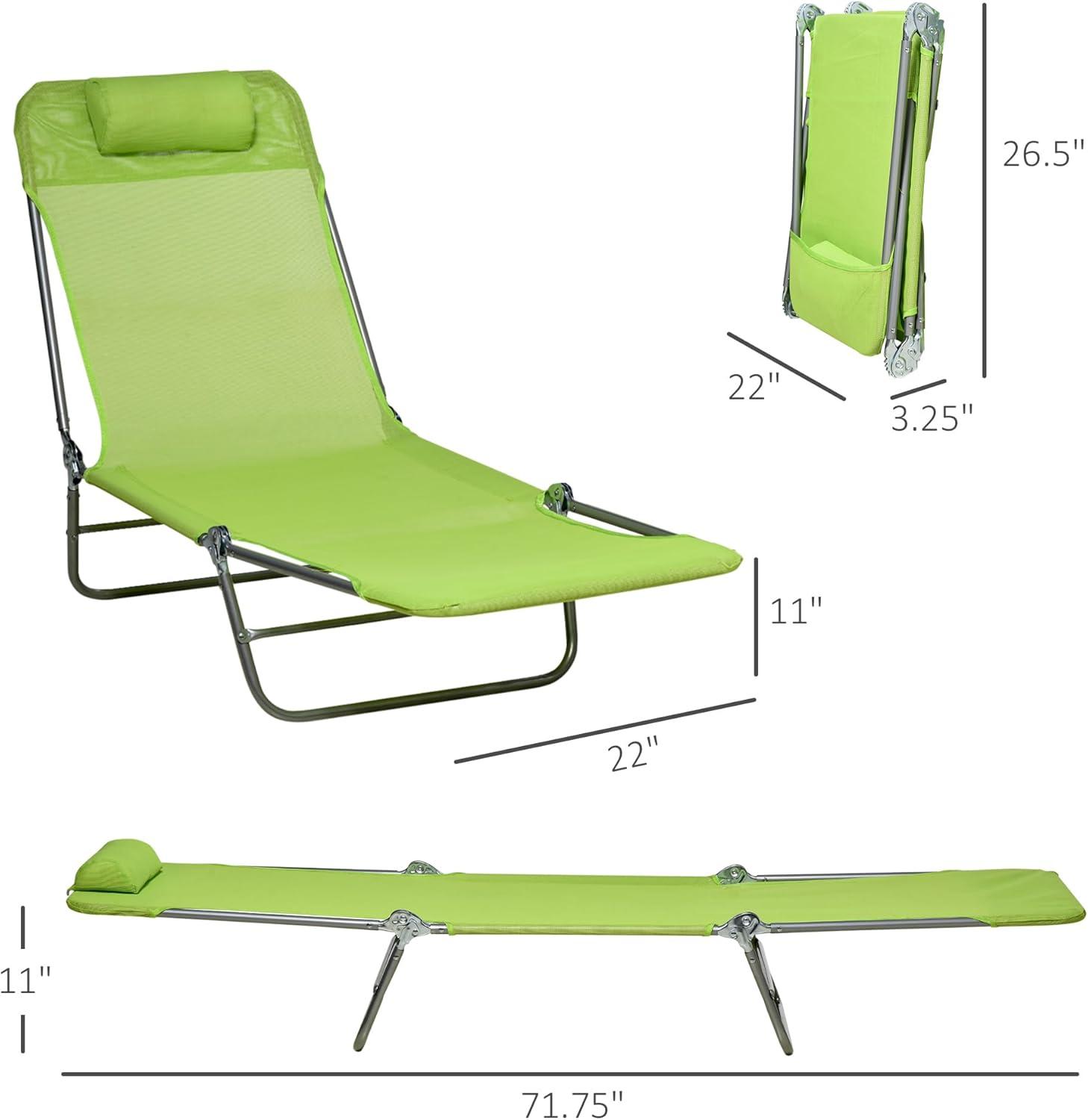 Outsunny Foldable Outdoor Chaise Lounge Chair, 5-Level Reclining Camping Tanning Chair with Breathable Mesh Fabric and Headrest, Green