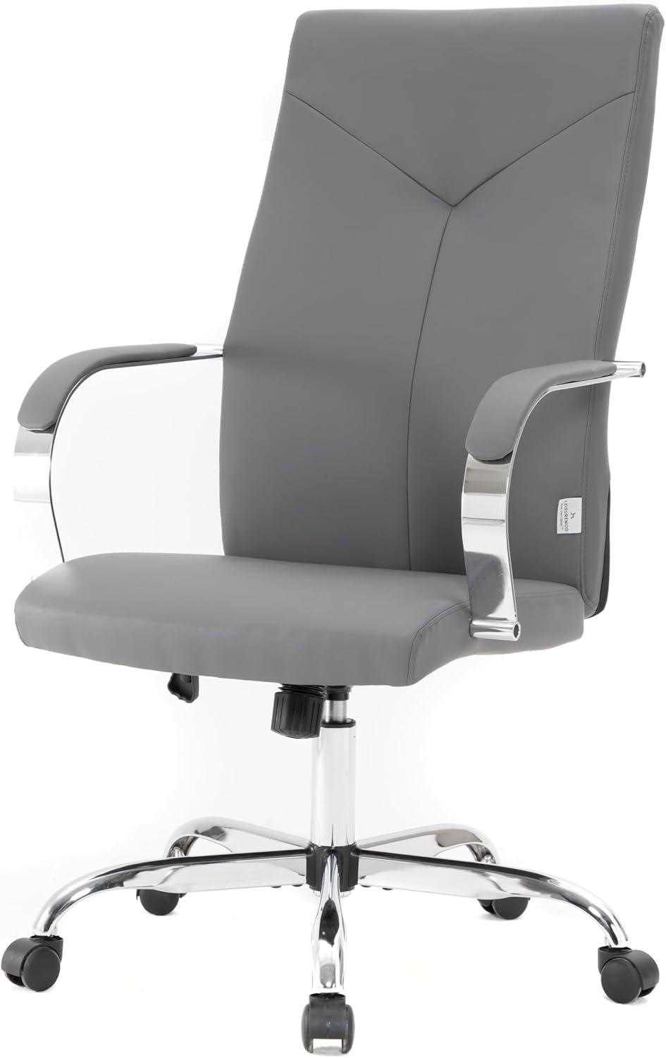 LeisureMod Sonora High-Back Leather Office Chair with Adjustable Height, Swivel, and Tilt in Grey