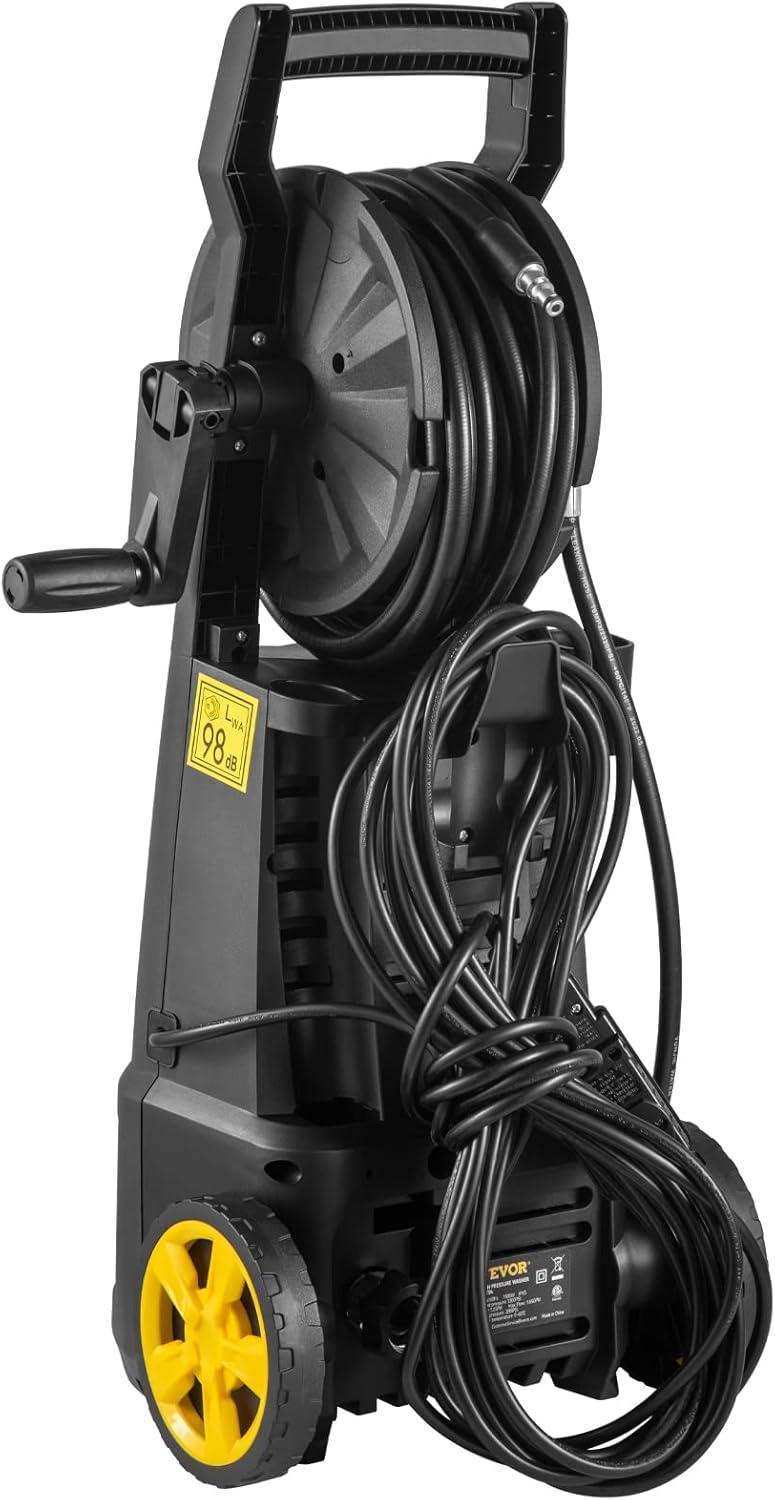 VEVOR Electric Pressure Washer, 2000 PSI 1.76 GPM 30 ft Hose & Reel, 5 Quick Connect Nozzles, Foam Cannon, Portable to Clean Patios, Cars, Fences, Driveways, ETL Listed