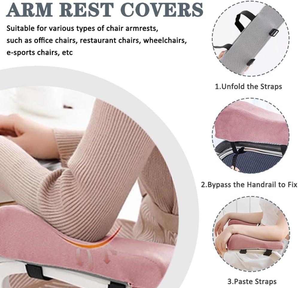 2 Pack Office Chair Armrest Pads Covers,Arm Rest Pad with Memory Foam Elbow Pillow for Forearm Pressure Relief, Arm Rest Covers for Office Chairs, Wheelchair, Comfy Gaming Chair (Pink)