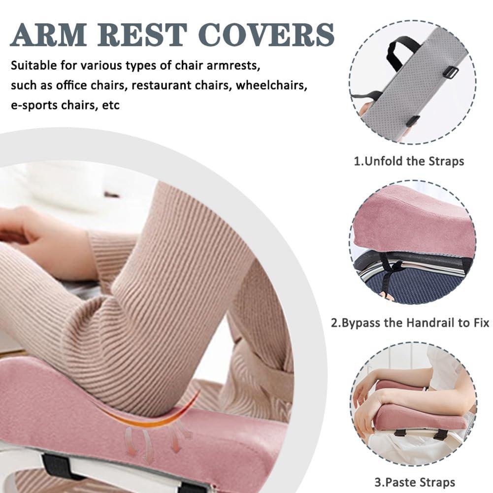 2 Pack Office Chair Armrest Pads Covers,Arm Rest Pad with Memory Foam Elbow Pillow for Forearm Pressure Relief, Arm Rest Covers for Office Chairs, Wheelchair, Comfy Gaming Chair (Pink)