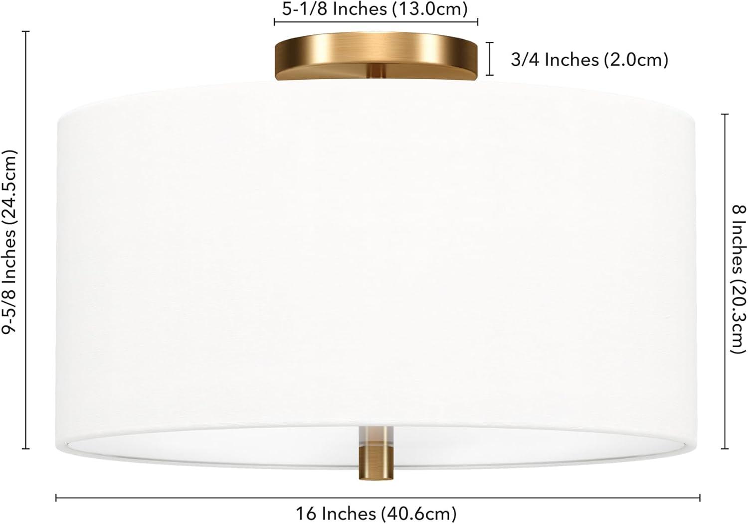 Ellis 16" Brass Drum Flush Mount with White Linen Shade