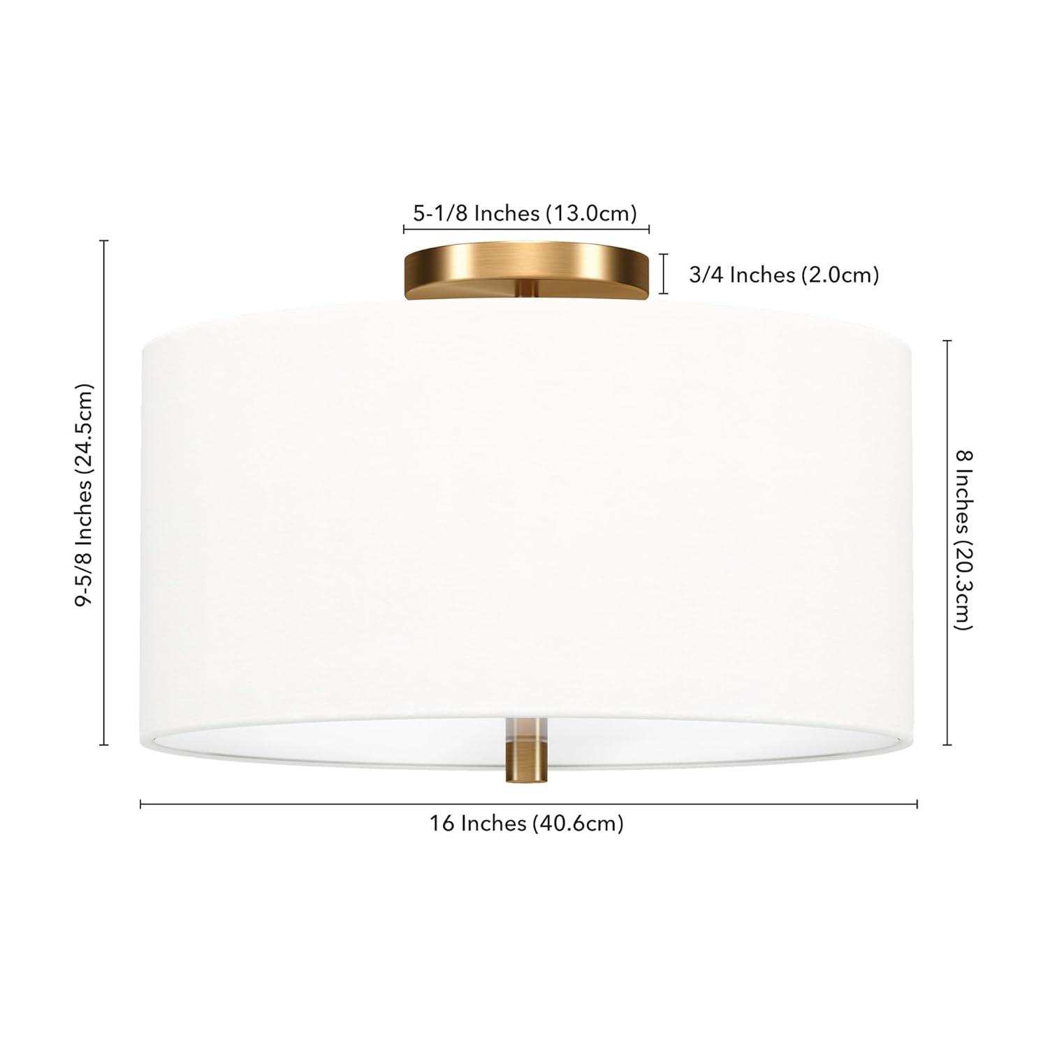 Evelyn&Zoe Ellis 16" Flush Mount with Fabric Shade in Brass/White