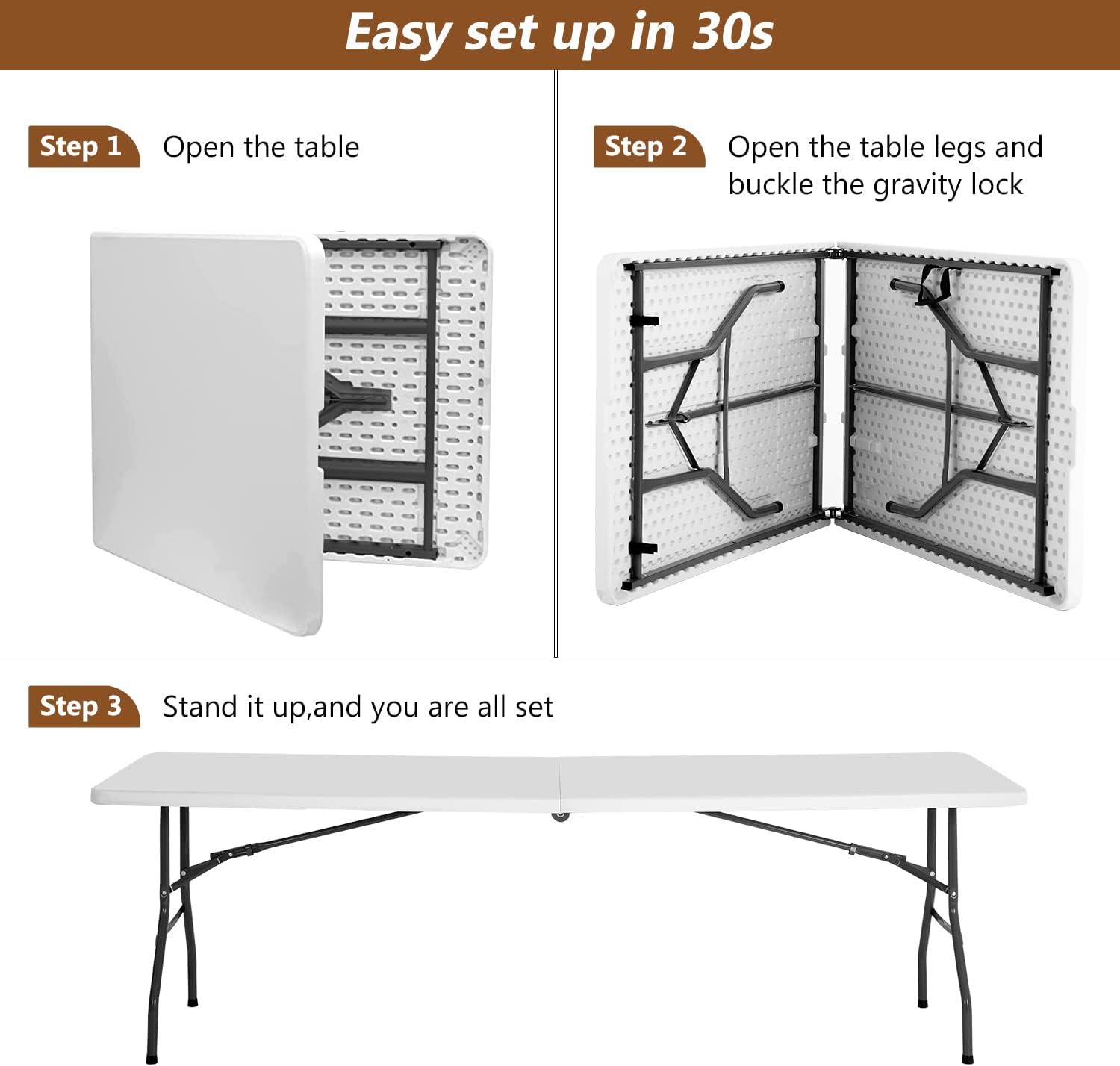 8FT Folding Table Camping Table Plastic Foldable Table Picnic Table for Outdoor Office Parties Camping