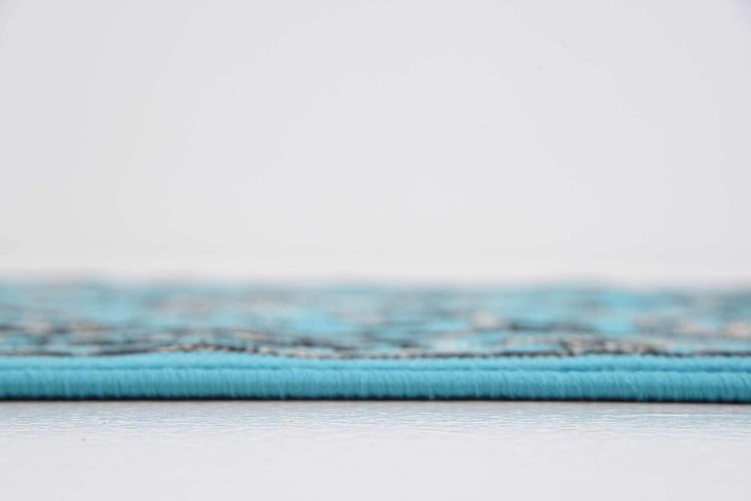 Turquoise and Ivory Synthetic Reversible Runner Rug