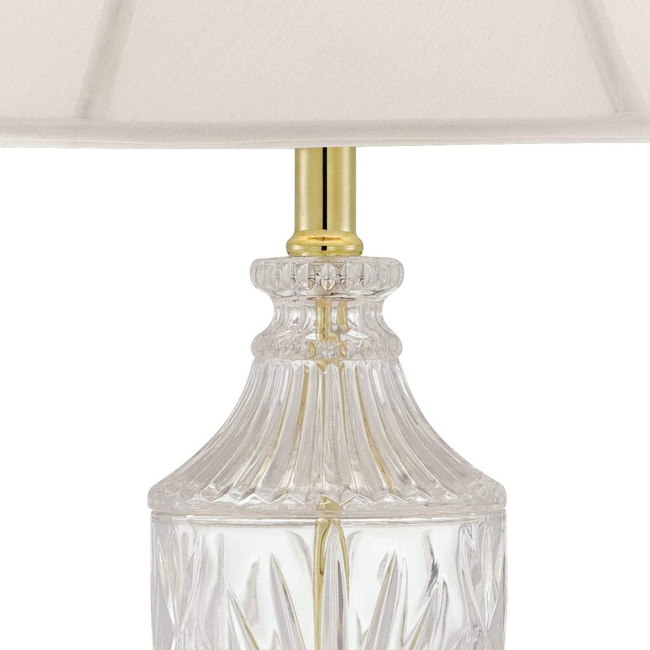 Traditional Cut Glass Urn Table Lamp with Brass Accents and White Shade