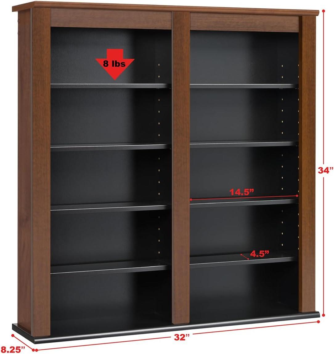 Prepac Double Floating Media Wall Storage in Cherry and Black