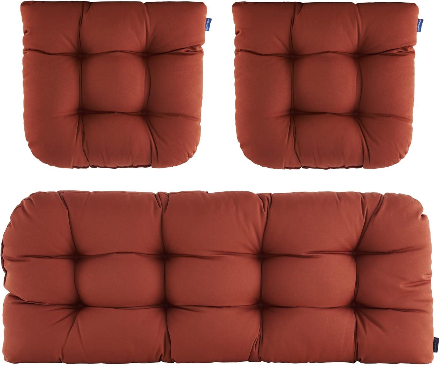 BLISSWALK Outdoor Chair Cushions,3 Pieces Wicker Cushion Set Set,44"x19"x5",Tufted Loveseat Outdoor Cushions for Patio Furniture All Weather,Dark Brown