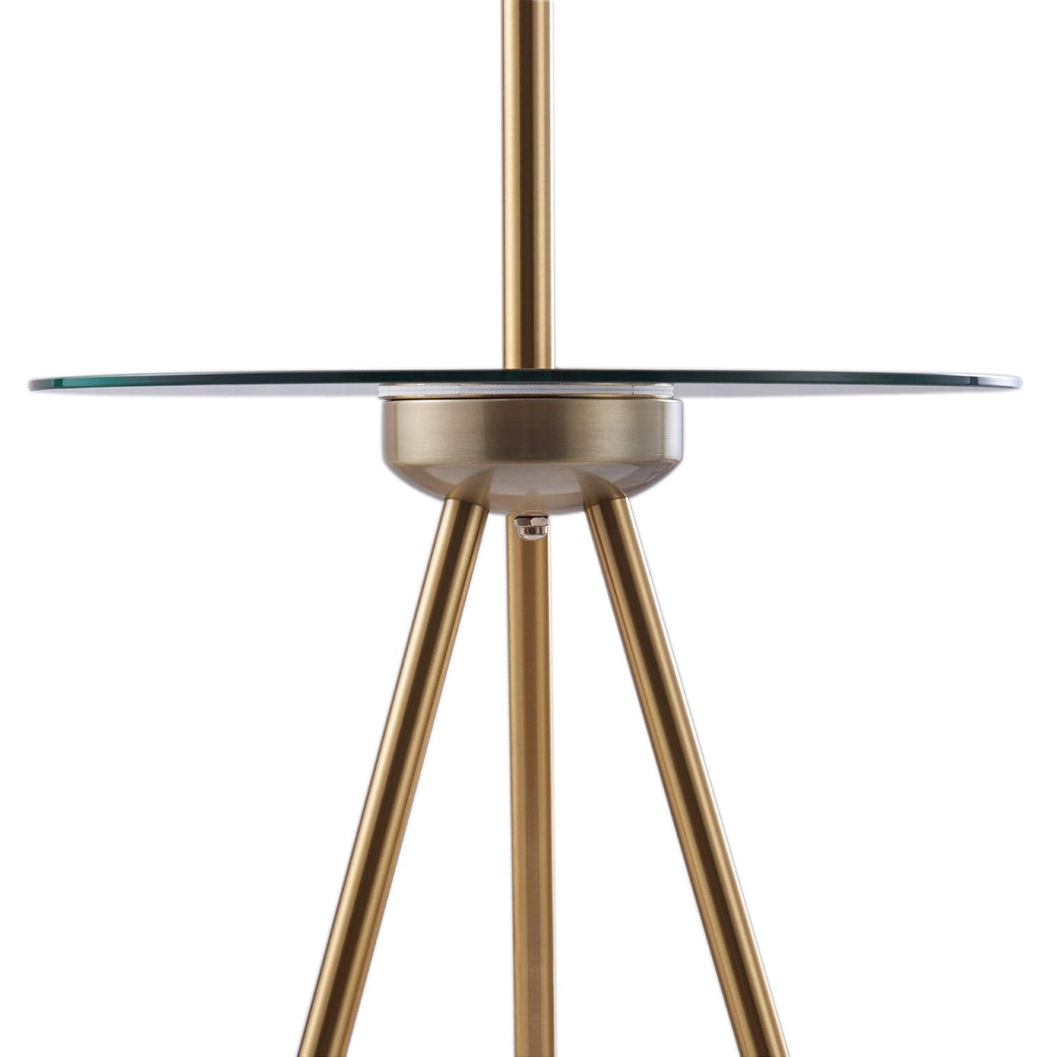 Teamson Home Myra Floor Lamp with Glass Table and Built-In USB Port, Gold/Black