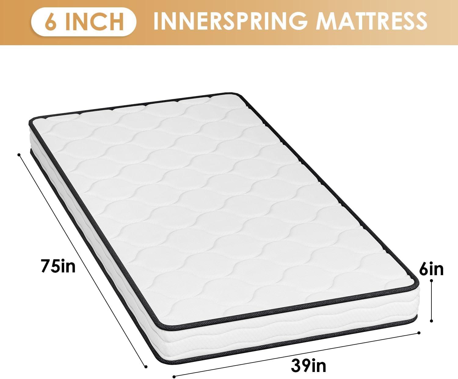 Twin 6-Inch White Gel Memory Foam Innerspring Mattress