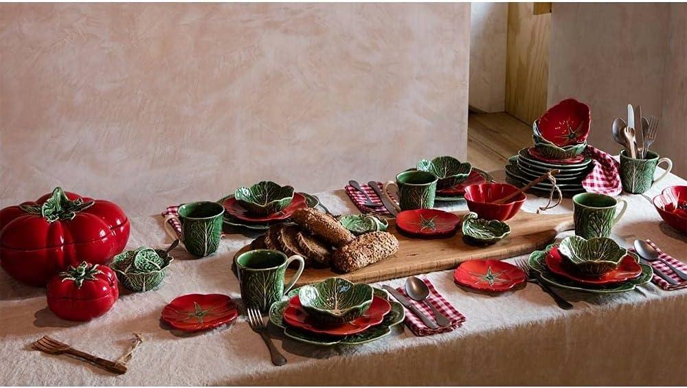 Red Earthenware Tomato Design Tureen with Green Leaf Lid