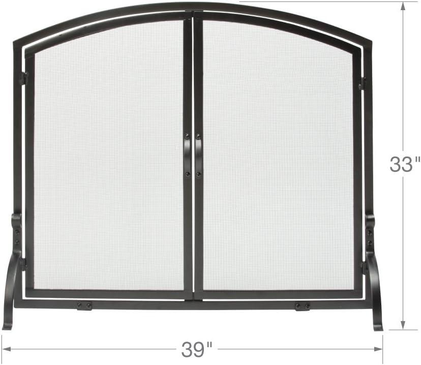 UniFlame Single Panel Black Wrought Iron Screen with Doors