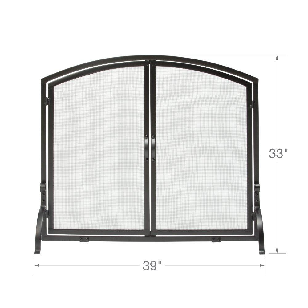 UniFlame Single Panel Black Wrought Iron Screen with Doors