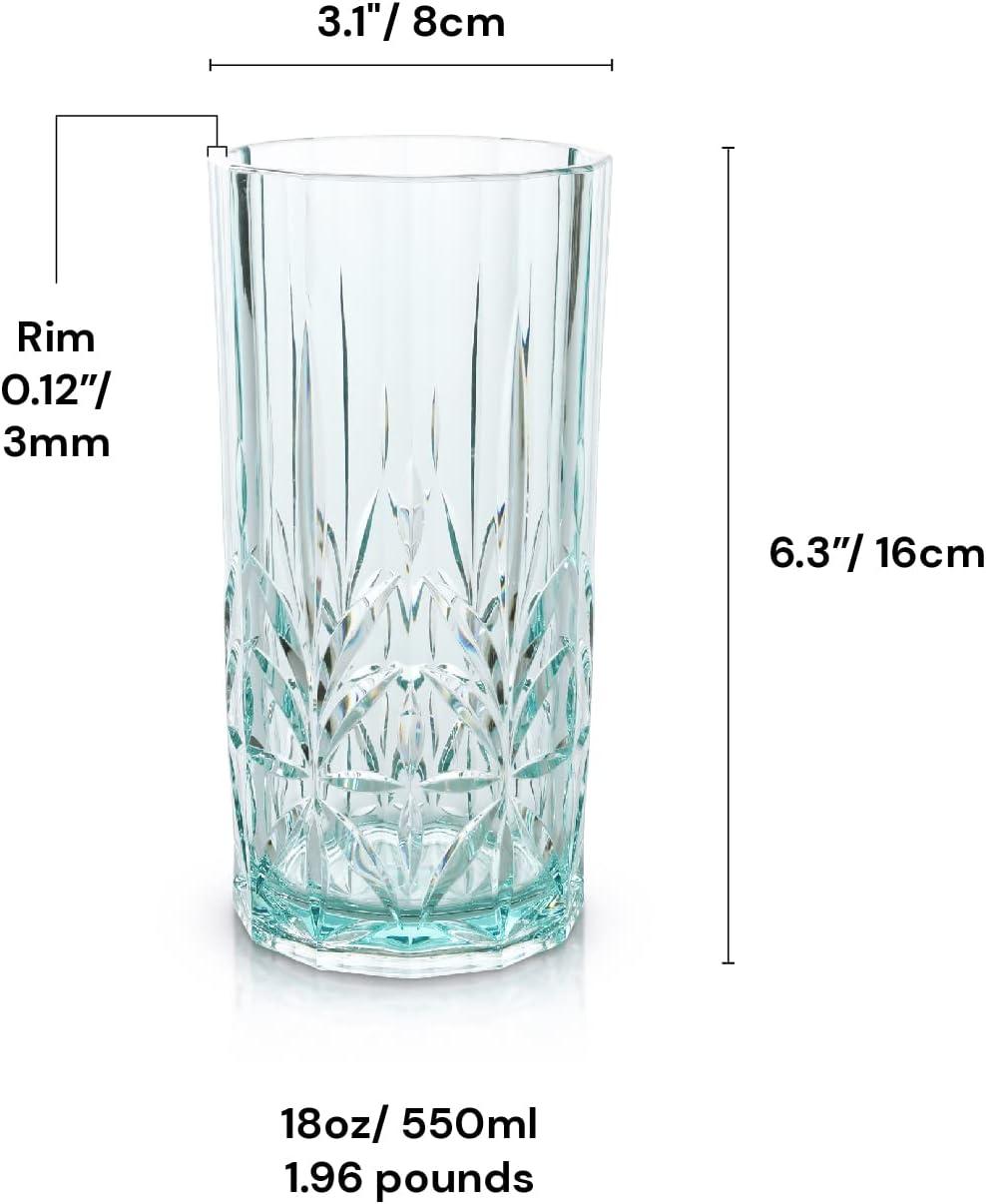 BELLAFORTE Shatterproof Tritan Plastic Tall Tumbler, Set of 4, 18oz - Myrtle Beach Drinking Glasses - Unbreakable Drinking Glasses for Parties - BPA Free - Teal