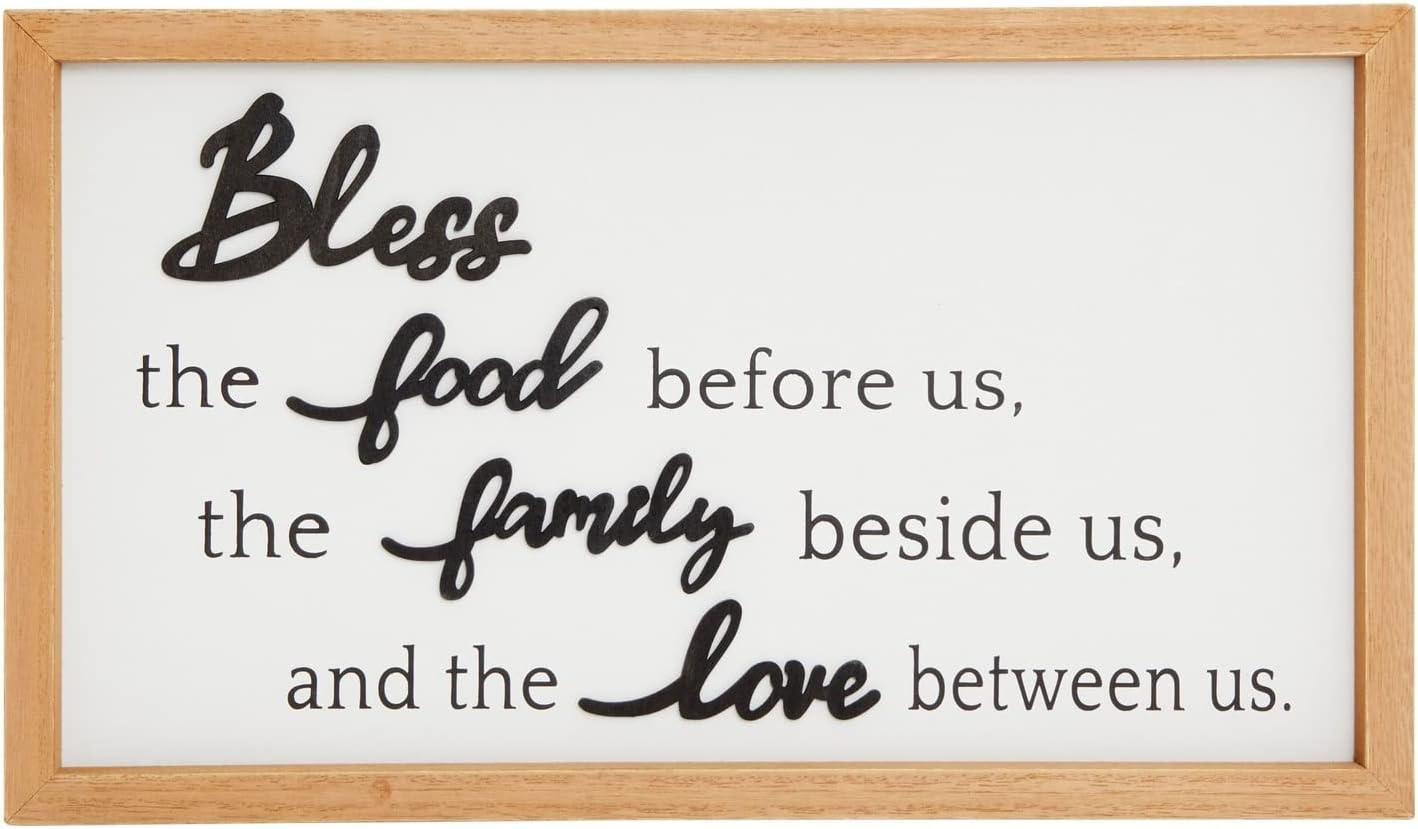 Farmlyn Creek Dining Room Wall Decor, Farmhouse Bless the Food Before Us Sign for Kitchen, 16 x 9 In