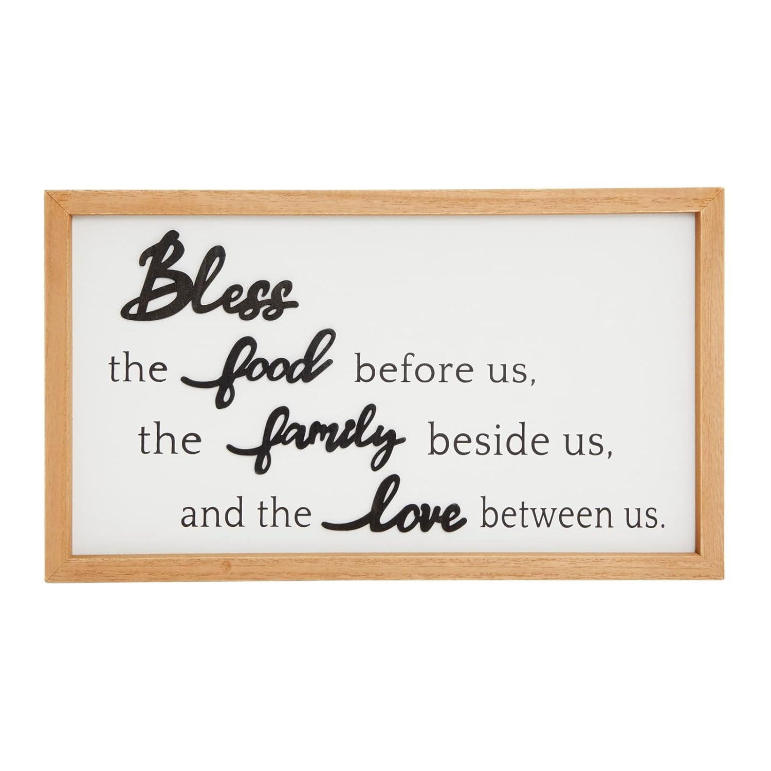 Farmlyn Creek Dining Room Wall Decor, Farmhouse Bless the Food Before Us Sign for Kitchen, 16 x 9 In