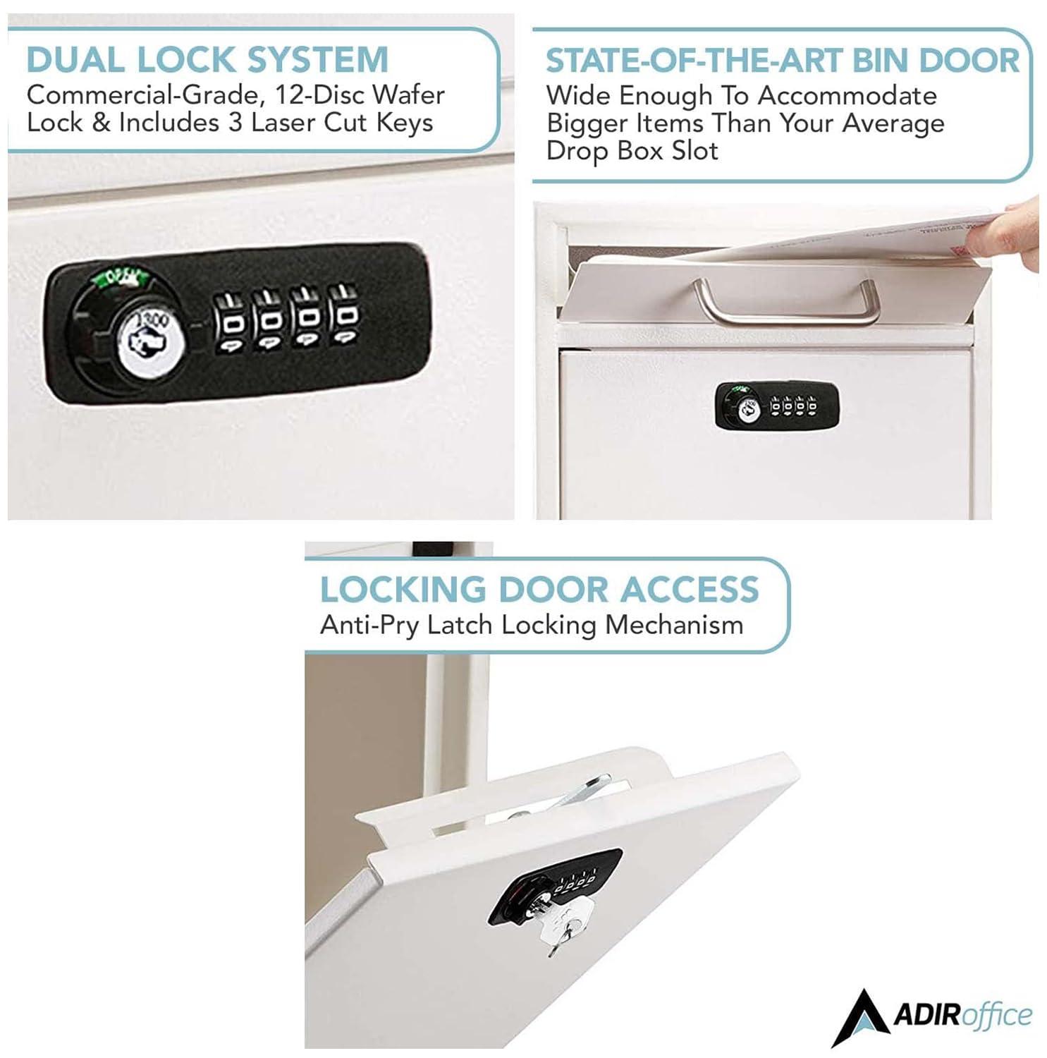 AdirOffice Wall-Mount Secure Drop Box Mailbox with Key and Combination Locking System