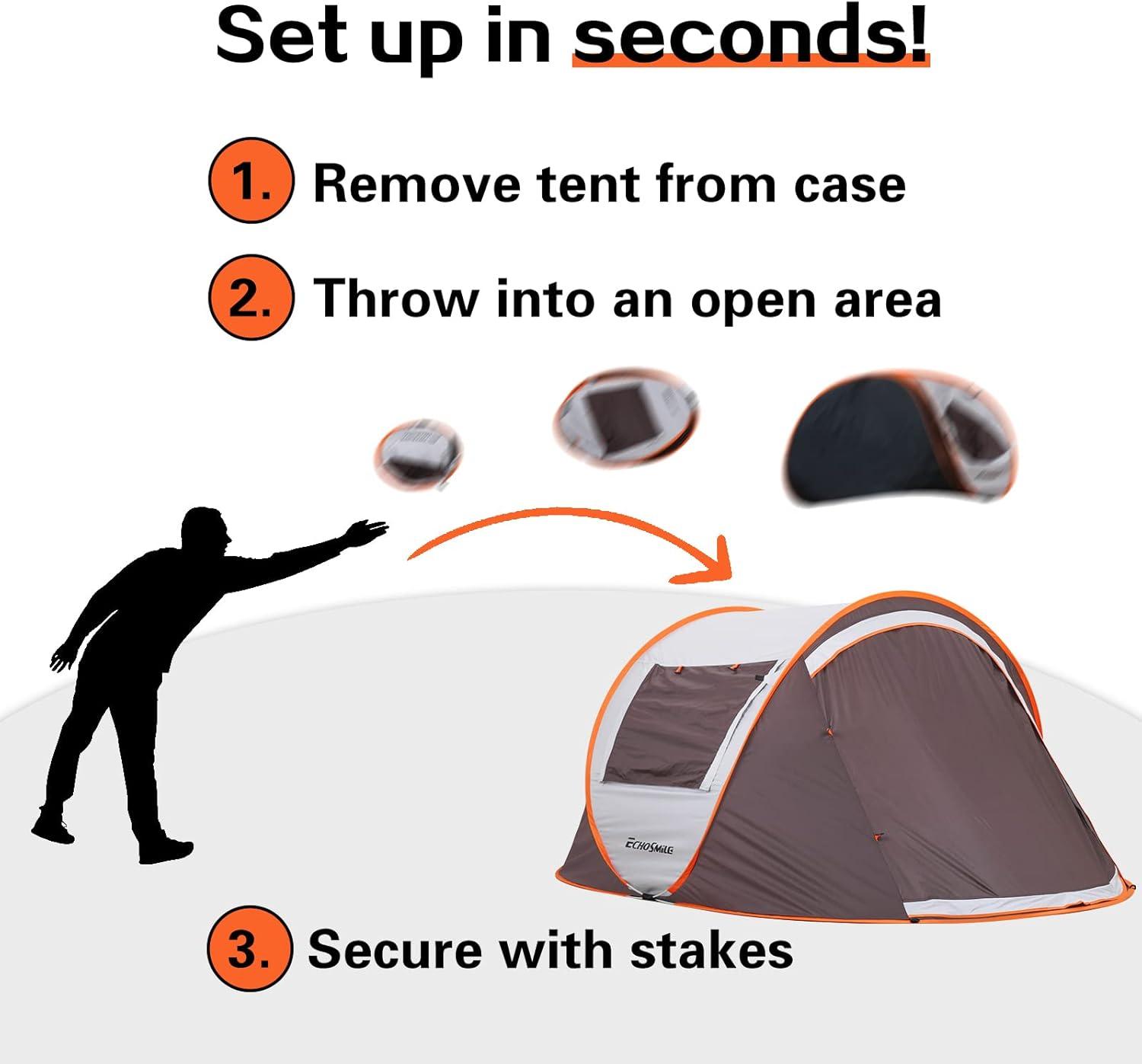 EchoSmile 2-Person White and Brown Pop Up Camping Tent