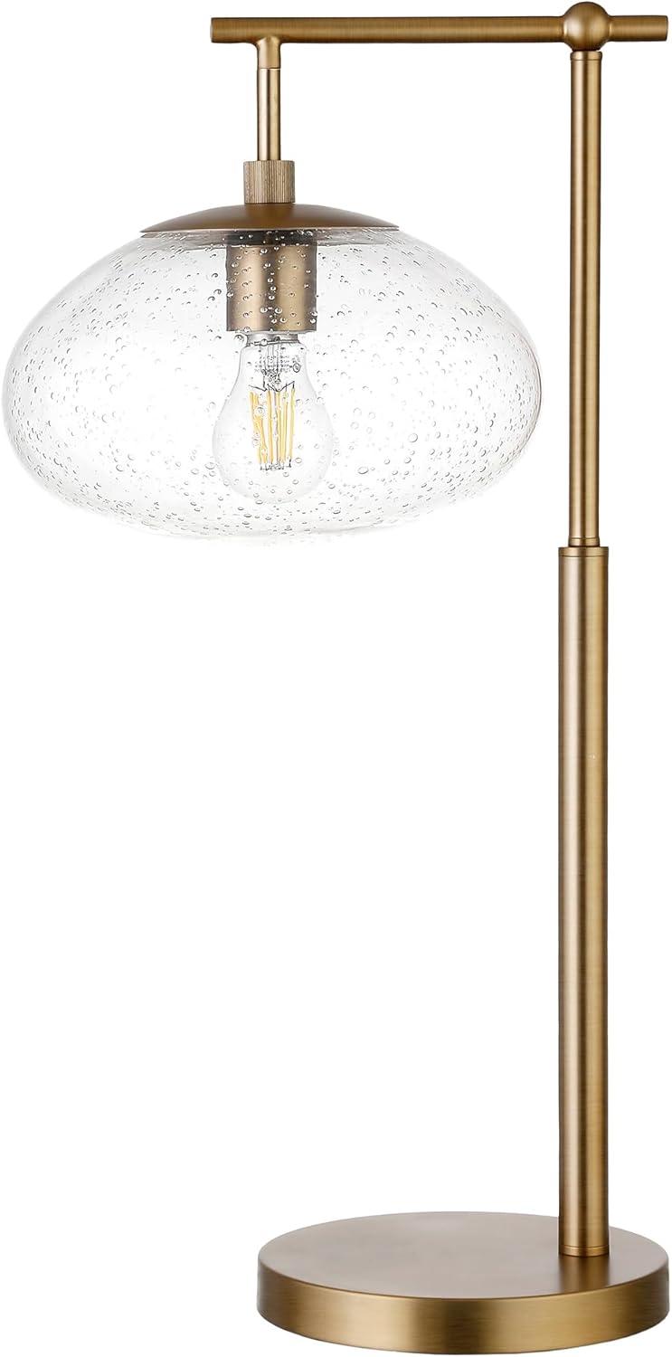 Evelyn&Zoe Blume 25" Tall Arc Table Lamp with Glass Shade in Brushed Brass/Seeded