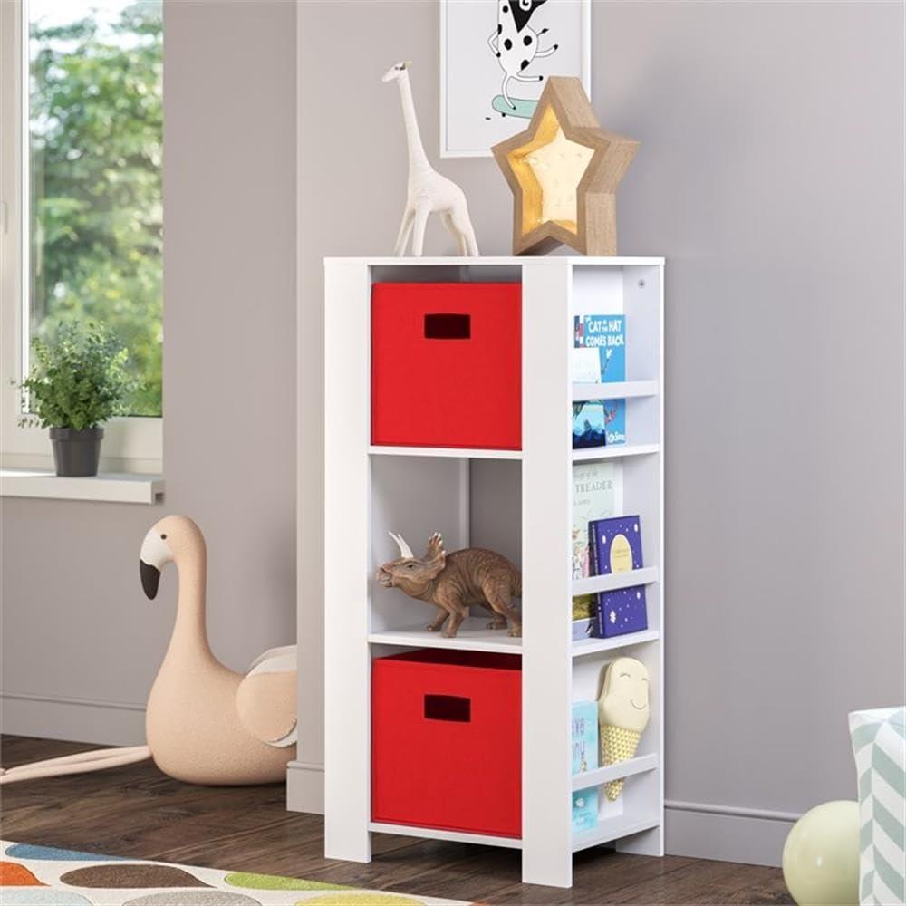 RiverRidge Home RiverRidge Kids Bookshelf and Toy Organizer Tower with 3 Cubbies and 6 Bookracks for Playroom, Nursery, and Reading Book Nook