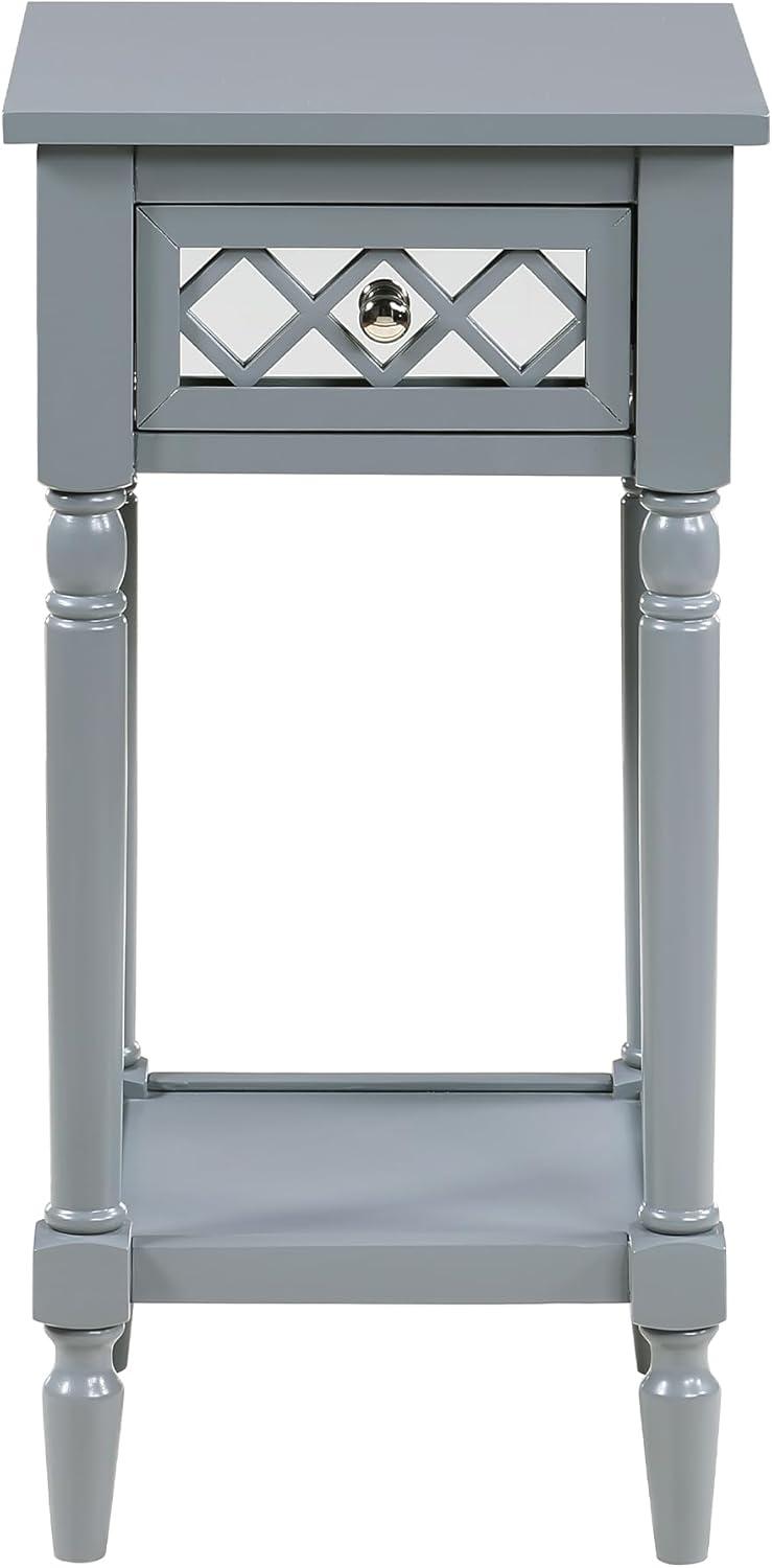 French Country Khloe Deluxe Gray Square Accent Table with Mirrored Drawer