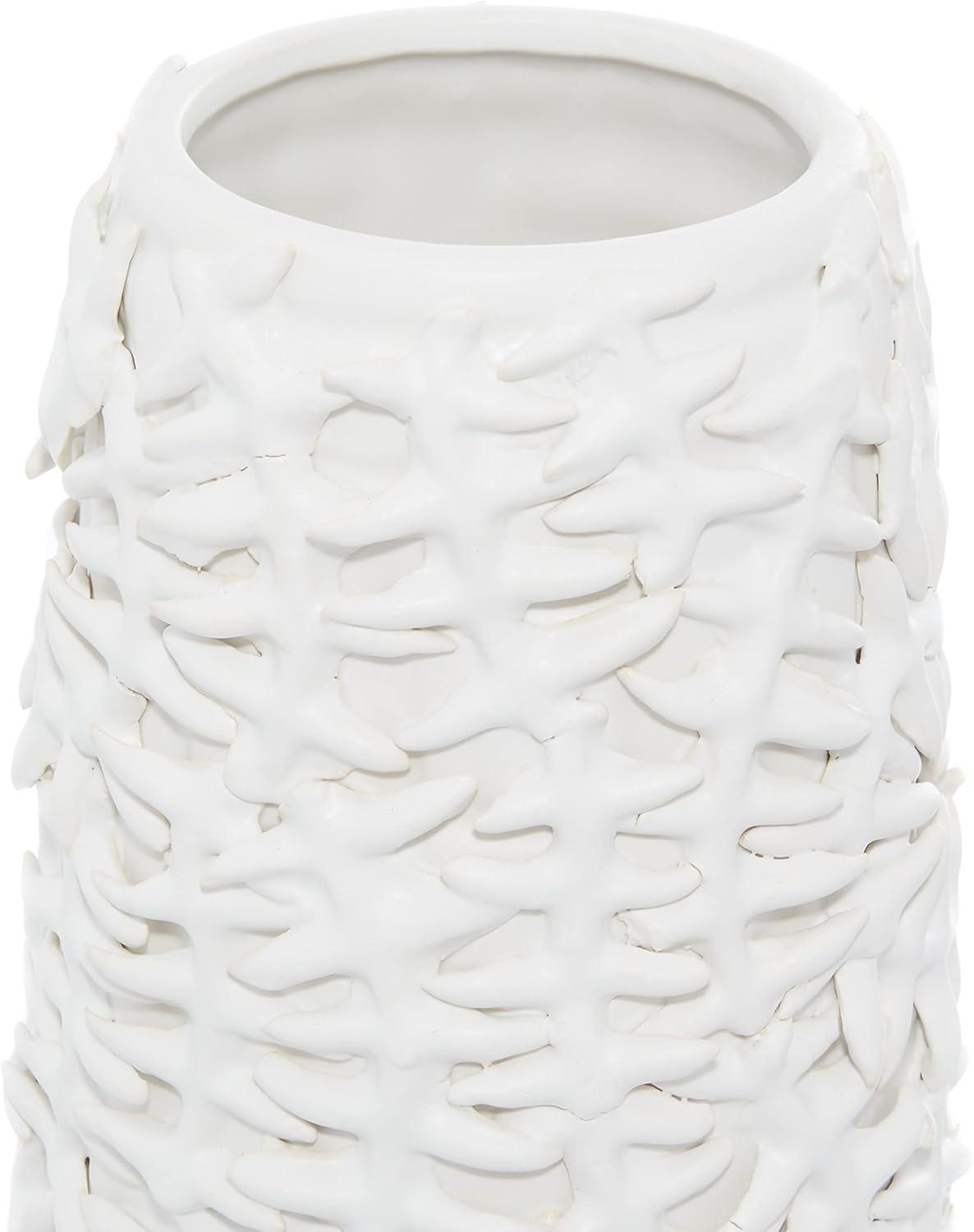 DecMode 17" Leaf Embossed White Ceramic Vase