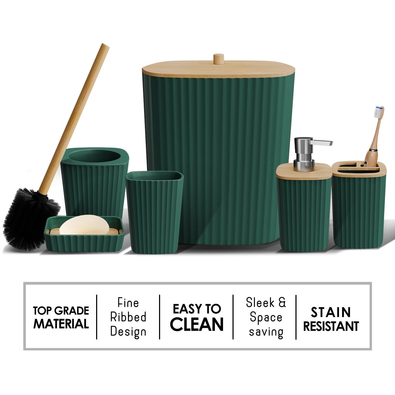 Hunter Green and Bamboo Modern 6-Piece Bathroom Accessory Set