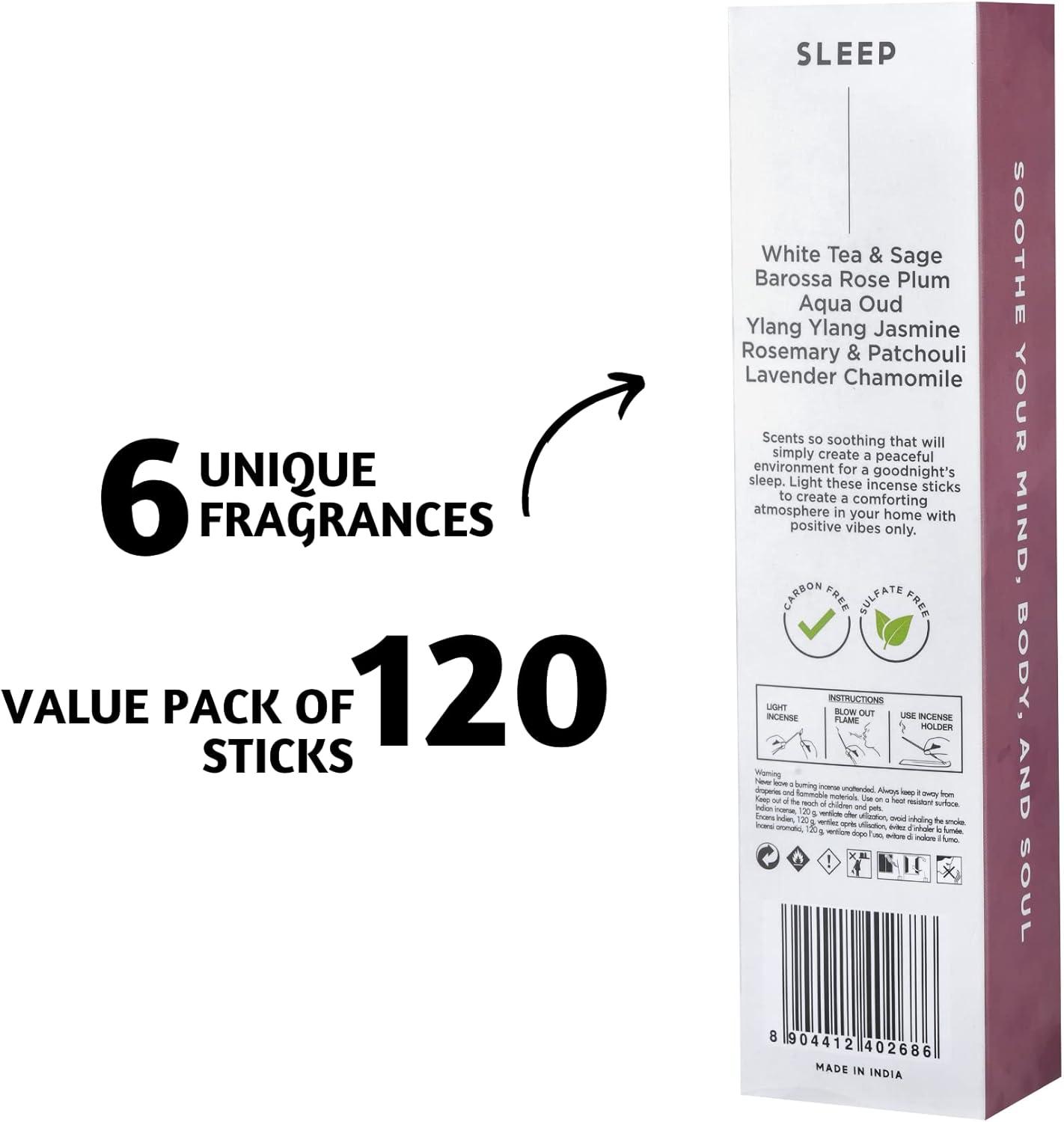 Folkulture Incense Sticks, Set of 6 (120 Sticks) - Rosemary, Jasmine, Lavender, Sage, Sleep Incense Sticks, Insence Sticks Variety Pack - Insense Sticks, Natural and Non Toxic (Sleep)