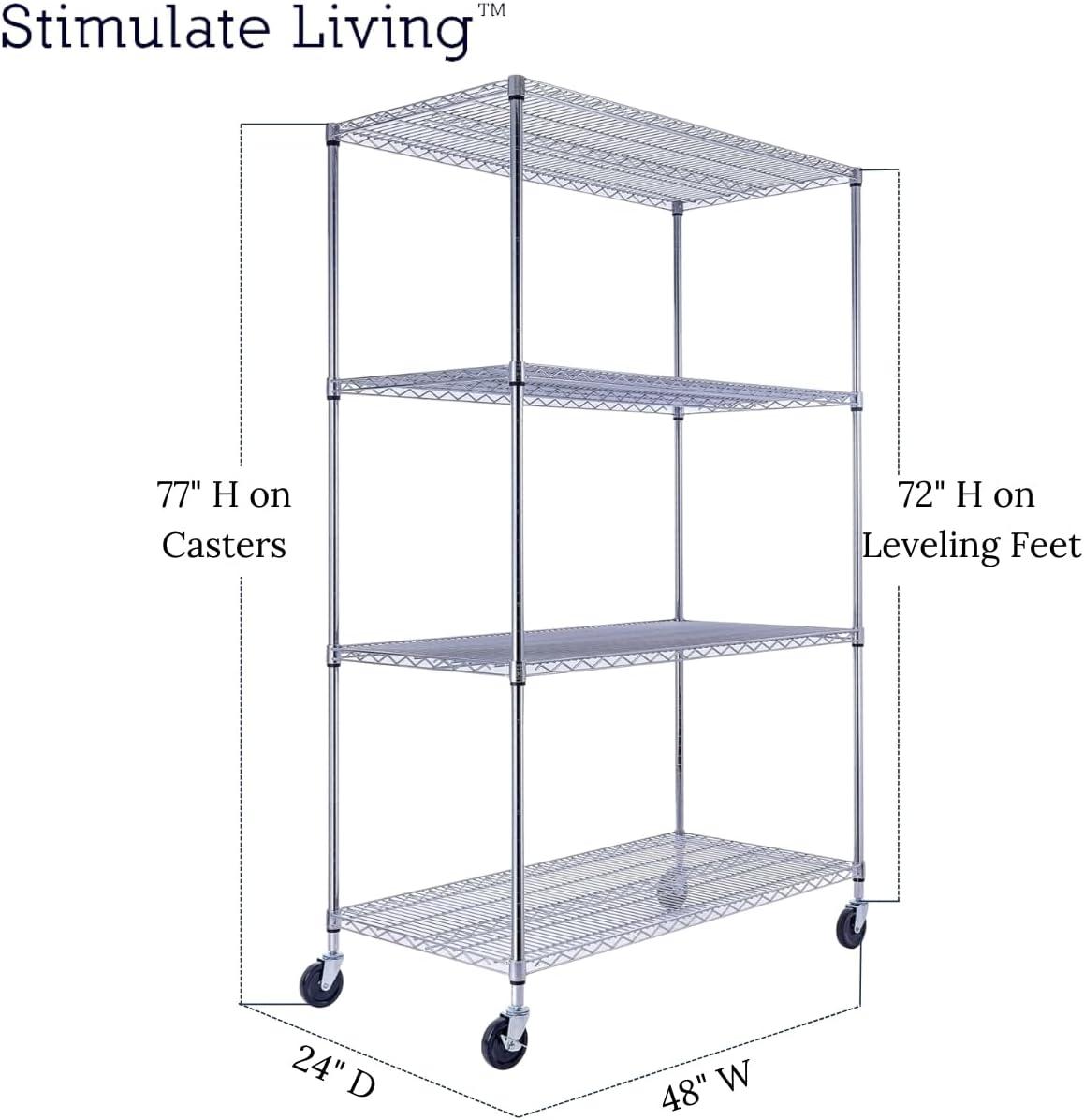 48"x24"x72" Prime Heavy Duty Black 4-Tier Wire Shelving NSF 3200 LBS MAX Capacity Storage Rack for Commercial, Hospital, School, Garage, and Kitchen Uses (with Wheels)