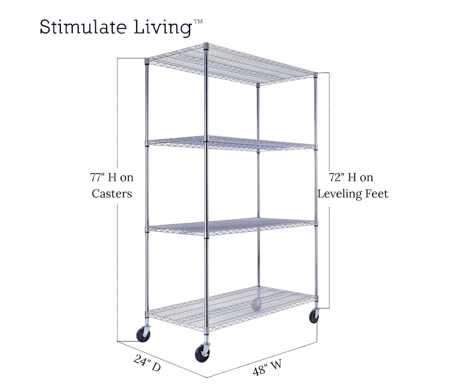 48"x24"x72" Prime Heavy Duty Black 4-Tier Wire Shelving NSF 3200 LBS MAX Capacity Storage Rack for Commercial, Hospital, School, Garage, and Kitchen Uses (with Wheels)