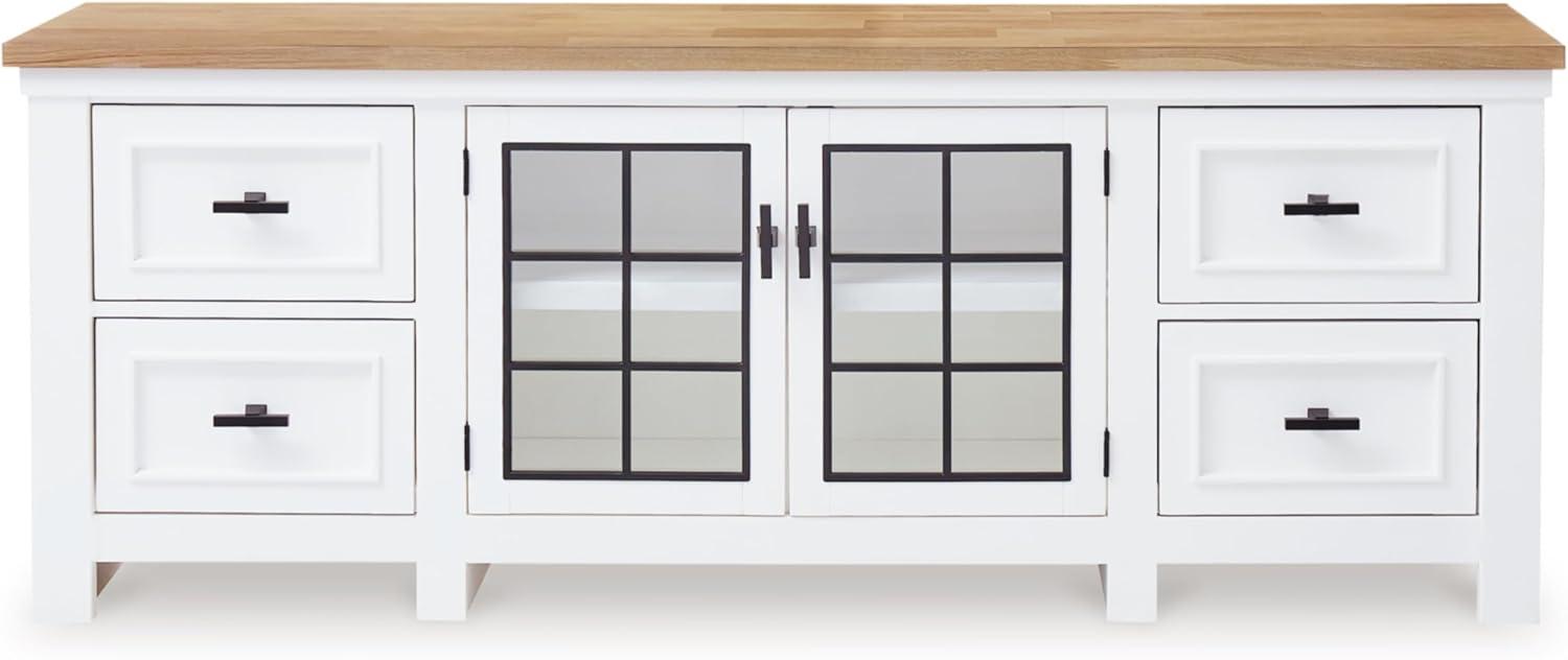 White and Natural 74 Inch TV Stand with Cabinets