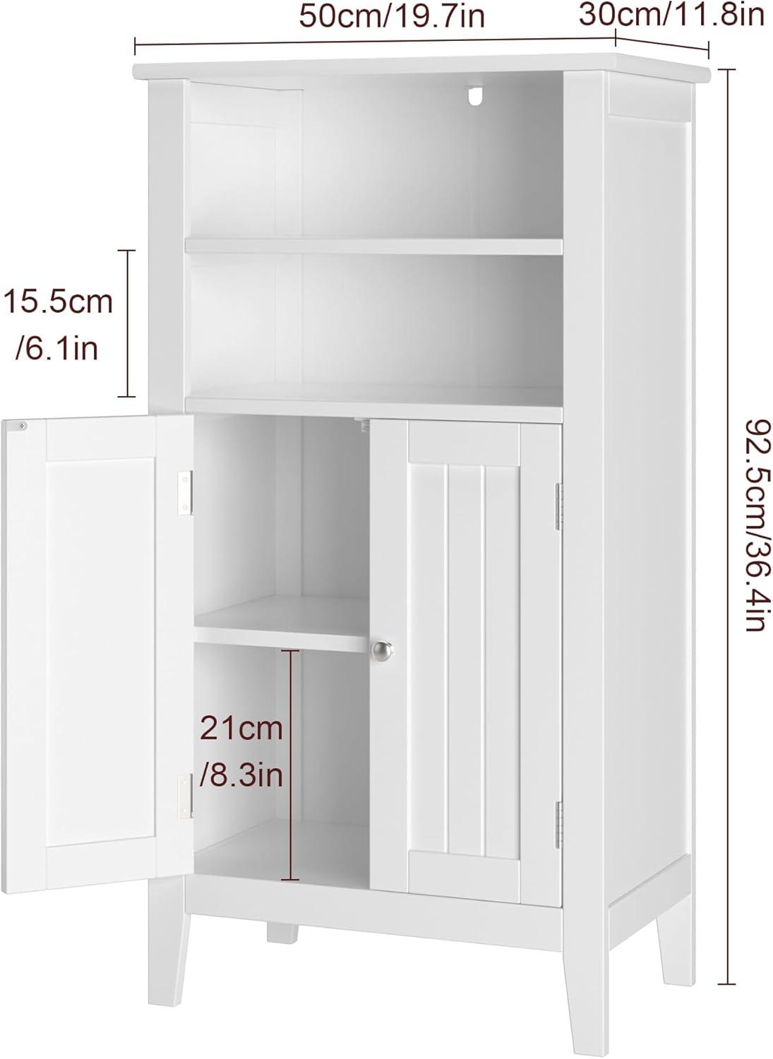 Bathroom Storage Cabinet, Free Standing Bathroom Cabinet with 2 Doors and Adjustbale Shelf, Wooden Entryway Storage Cabinet for Kitchen Living Room Bathroom, White