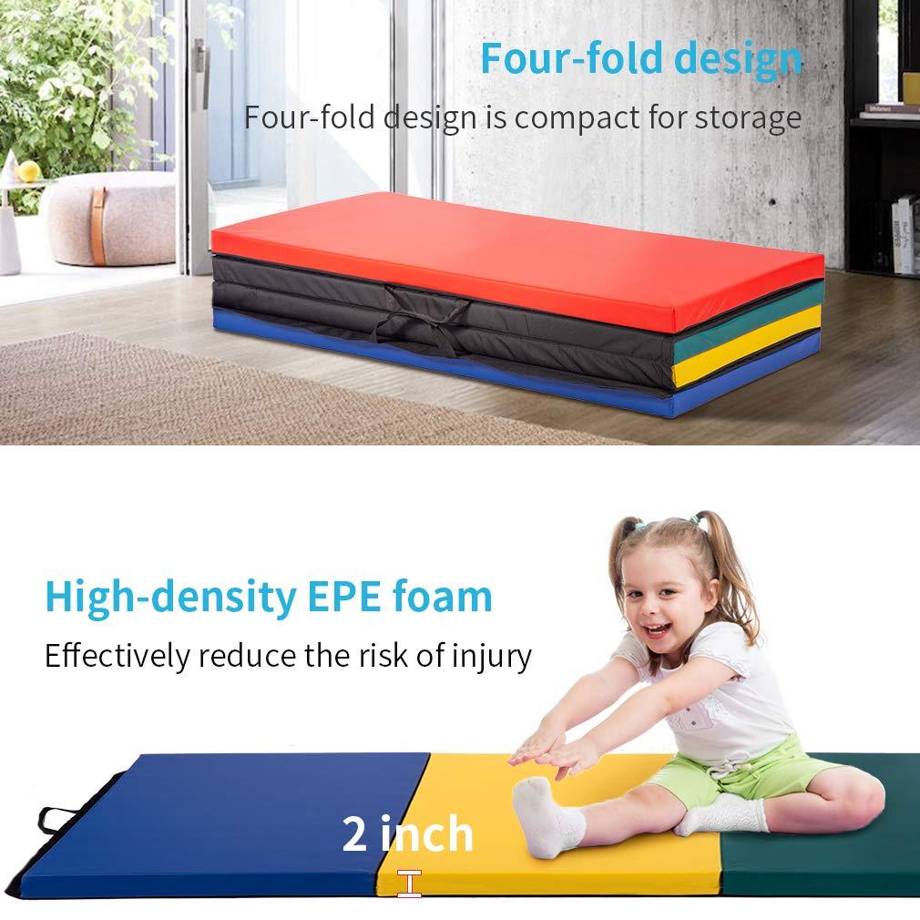 FDW Yoga Arts Mat Gymnastics Mat Wrestling Mat Tumbling Mat Gym Mat Folding Gymnastic Mat Thick PU Leather Exercise Mat for Tumbling Stretching,CM