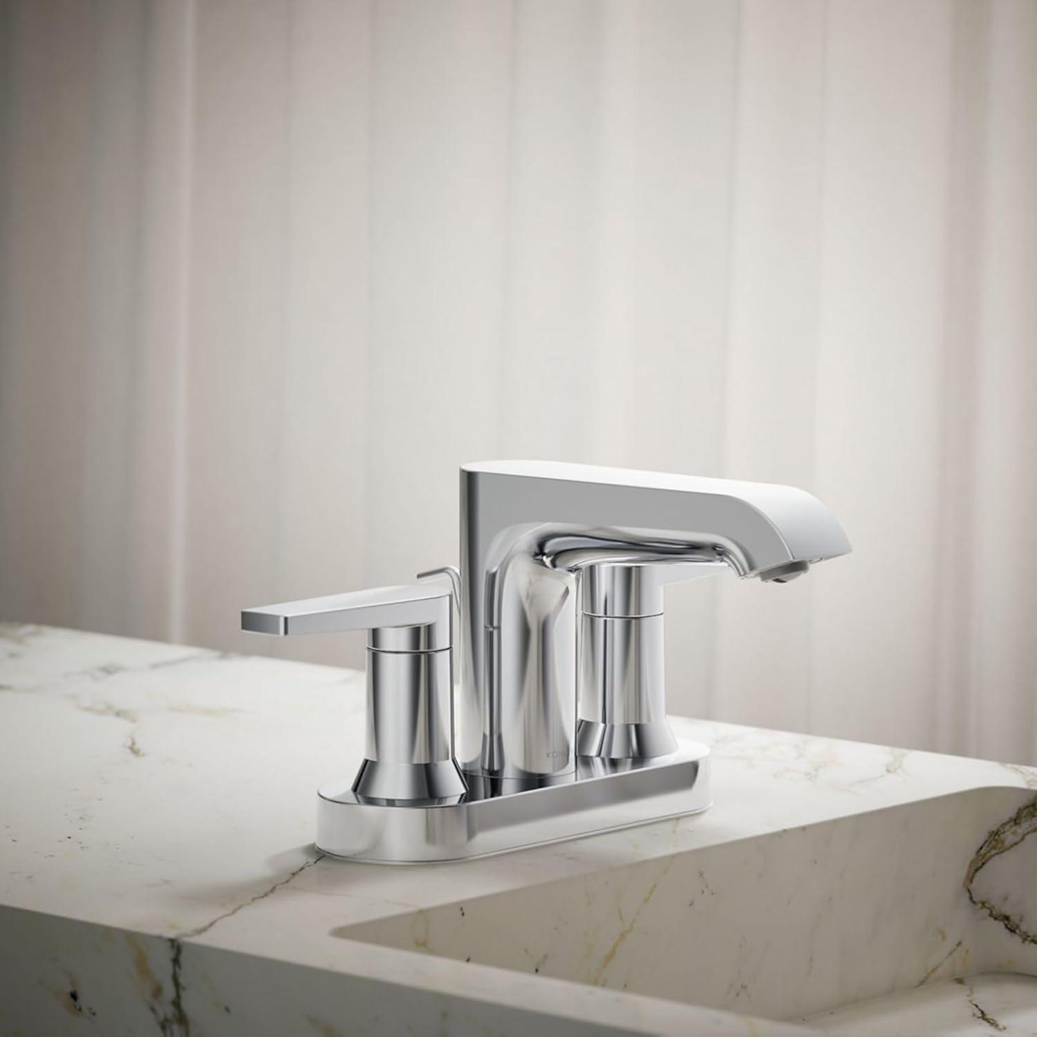 Kohler Hint Centerset 4 inch Bathroom Faucet with Pop-Up Drain Assembly, 2-Handle Bathroom Sink Faucet, 1.2 gpm