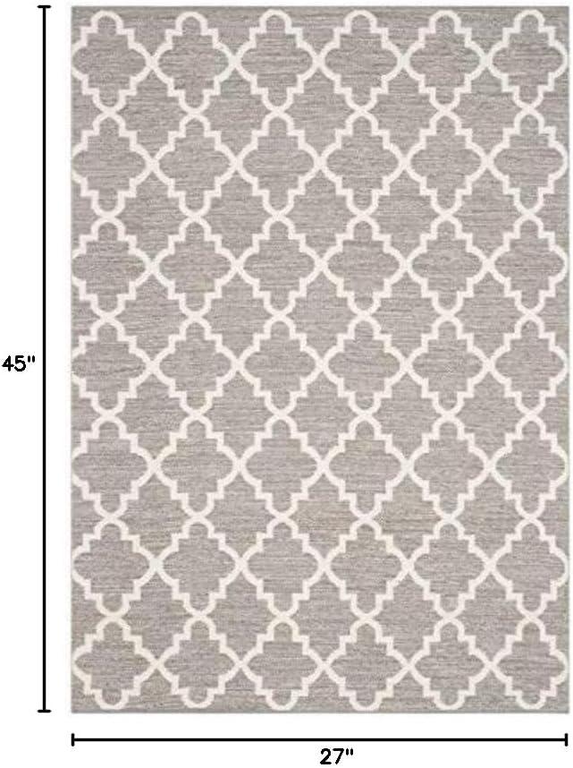 Grey and Ivory Flat Woven Wool Cotton Area Rug