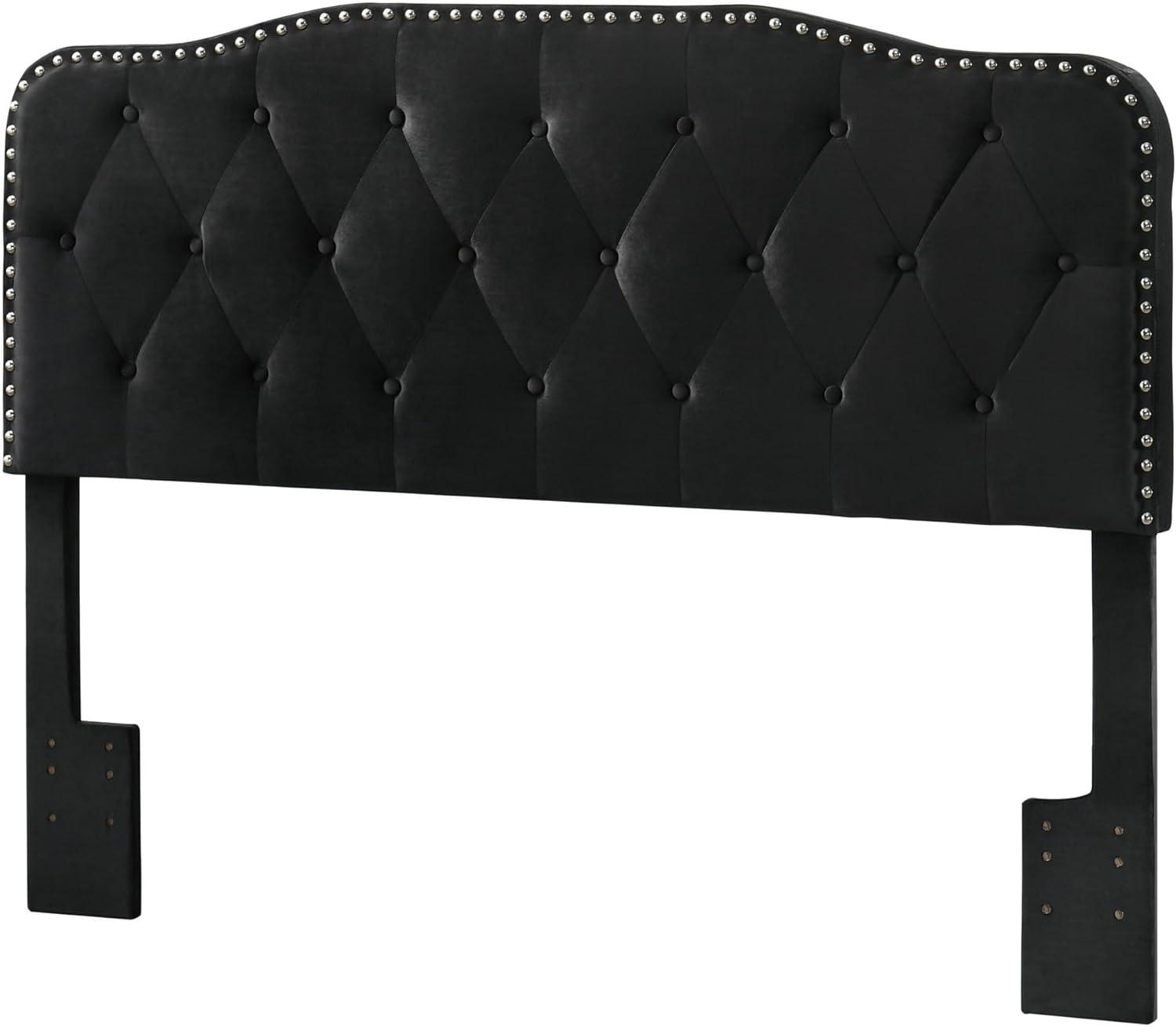 Black Velvet Full Bed with Tufted Upholstered Headboard