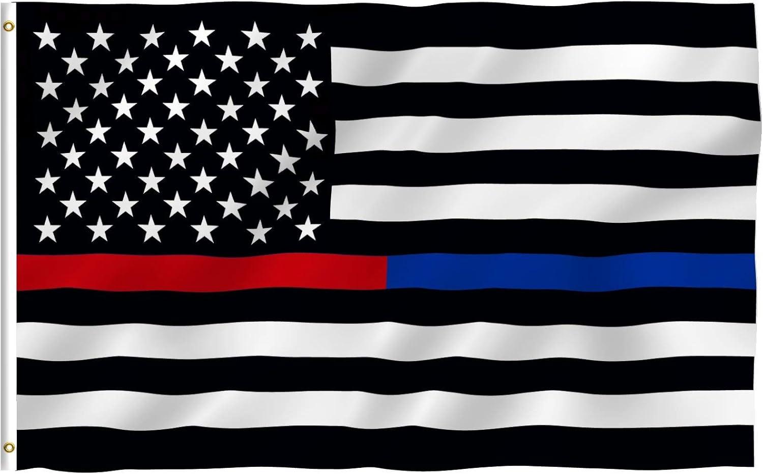 Anley 3x5 Foot Thin Blue Line and Red Line USA Polyester Flag - Honoring Law Enforcement Officers and Firefighter Flag