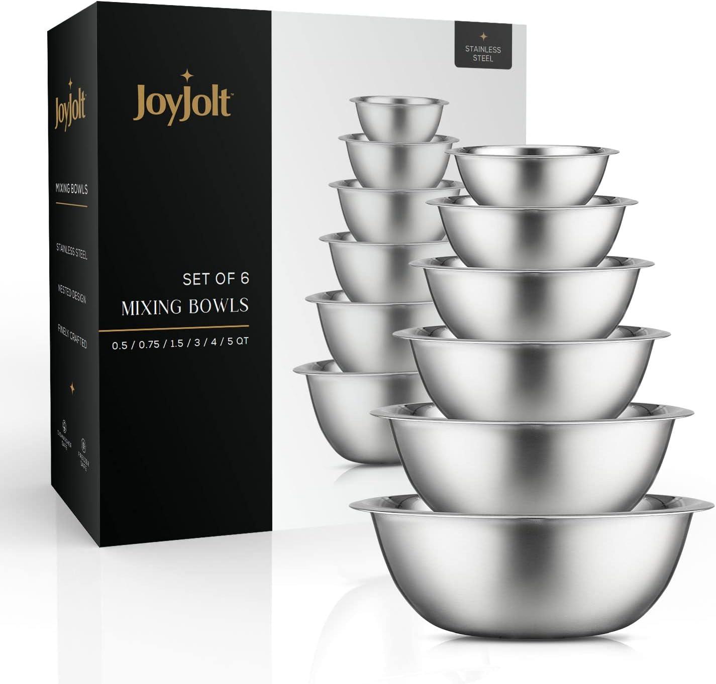 JoyJolt Stainless Steel Food Mixing Bowl Set of 6 Kitchen Mixing Bowls