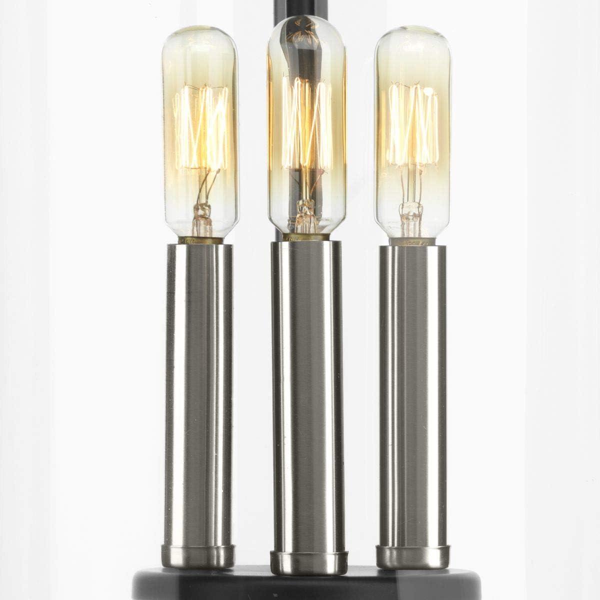 Progress Lighting Squire 3-Light Hanging Lantern, Steel, Black Finish, Clear Glass Shade
