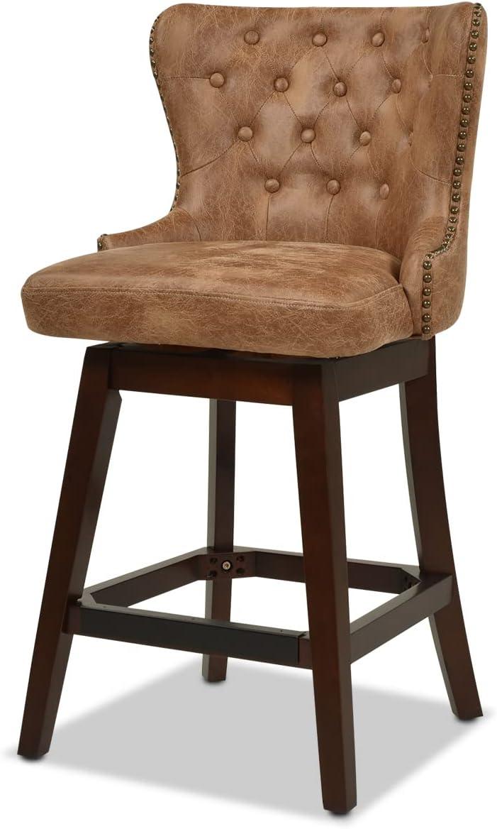 Holmes Tufted High-Back 360 Swivel Counter-Height Barstool Tan Brown