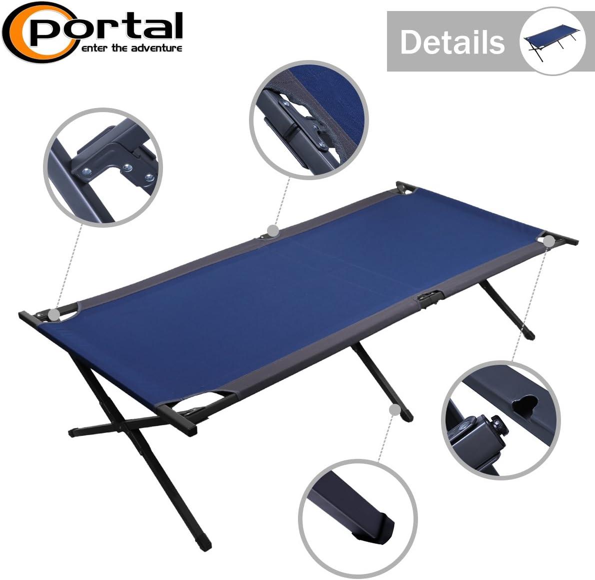 Blue Steel Folding Portable Camping Cot with Storage Organizer