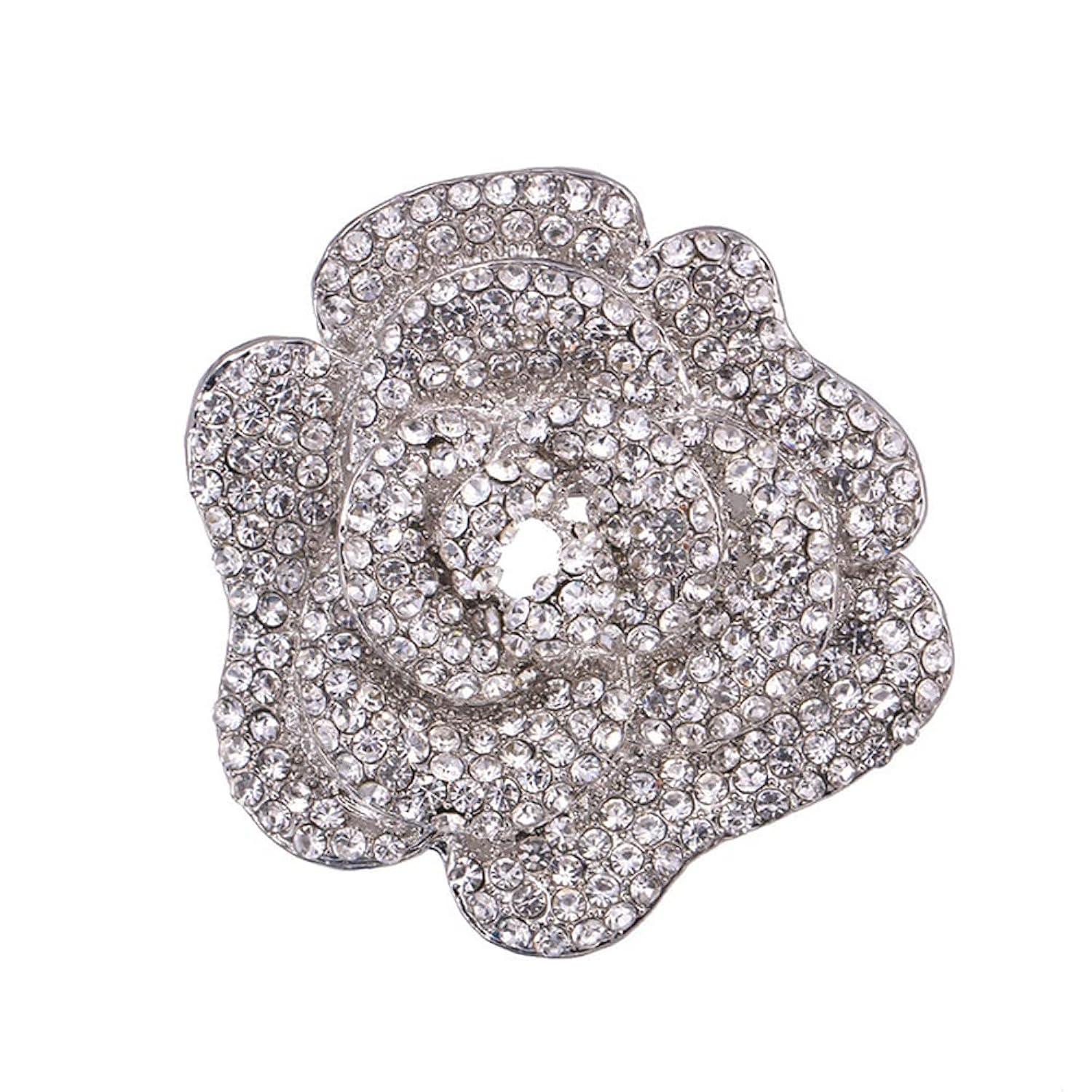 Rhinestone Rose Brooch Pin for Women Girls Fashion Crystal Big Blossom Flower Brooch Lapel Pins Elegant Dress Accessories Jewelry Boutonniere Corsage for Hat Bag Suit Tie Gift Wedding Holiday