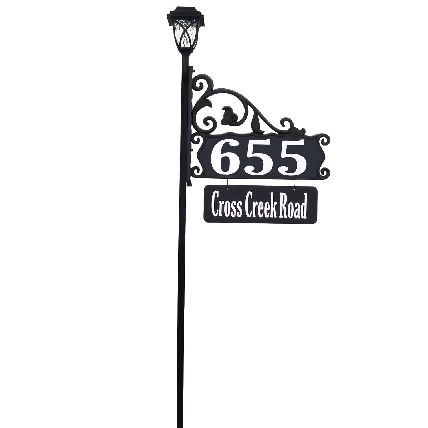 Address America Double-Sided Reflective Boardwalk Lawn Address Sign With Name Rider And LED Solar Light on 58" Pole
