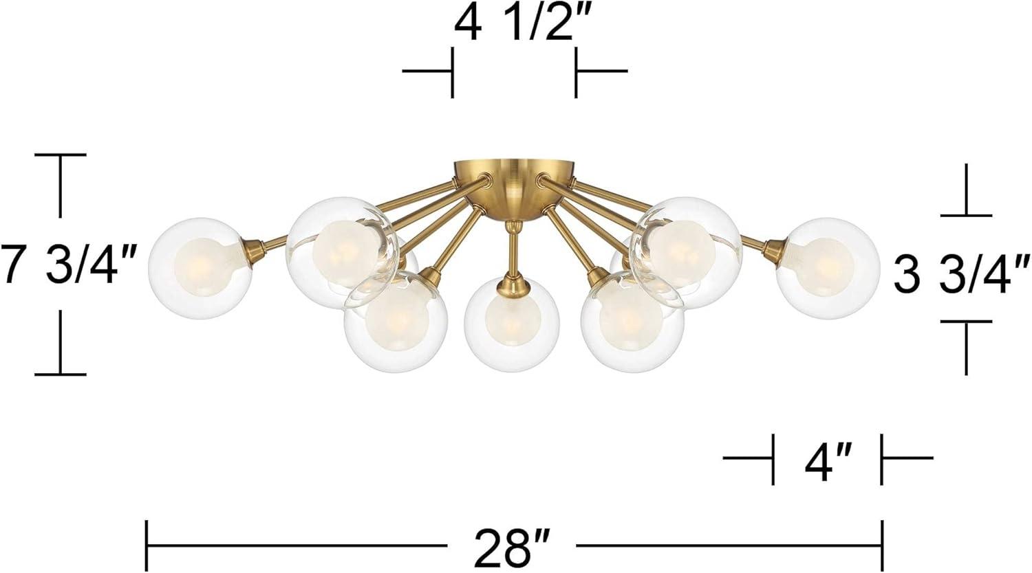 Possini Euro Design Spheres Modern Ceiling Light Flush Mount Fixture 28" Wide Warm Brass 9-Light LED Clear Globe Glass for Bedroom Kitchen Living Room