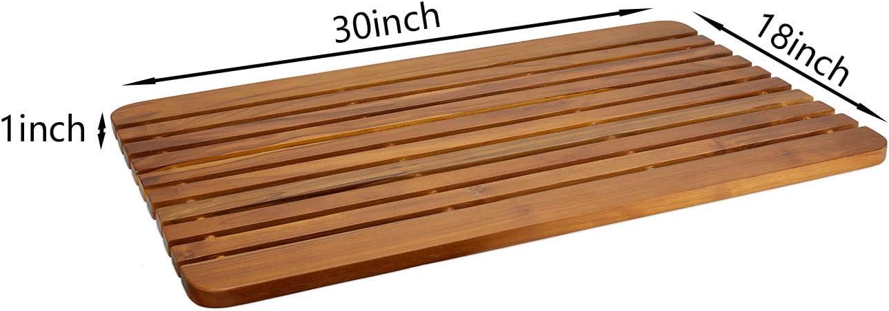 Teak Wood Non-Slip Shower Mat with Drainage Slats