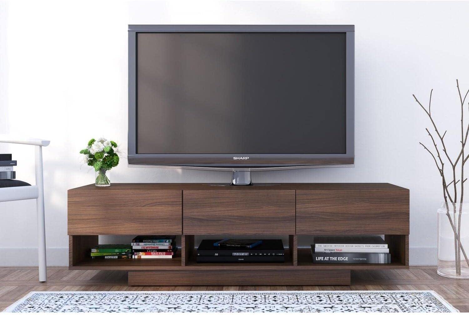 Rustik Walnut 60-Inch TV Stand with Cabinet and Drawers