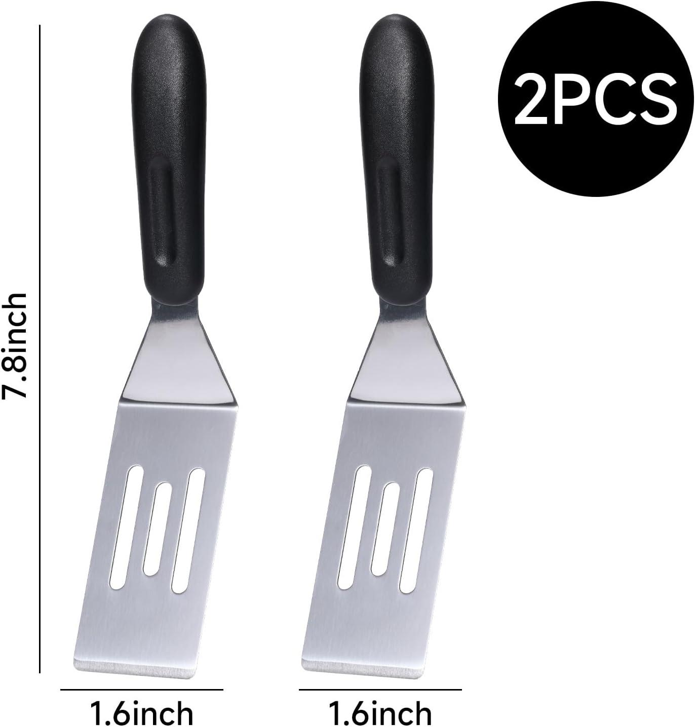 2 Pieces Small Spatula Set, Stainless Steel Mini Serving Spatula for Kitchen Use, Flipping or Cooking for Brownie, Cookie, Lasagna, Pancakes & Cake(Black+Silver)