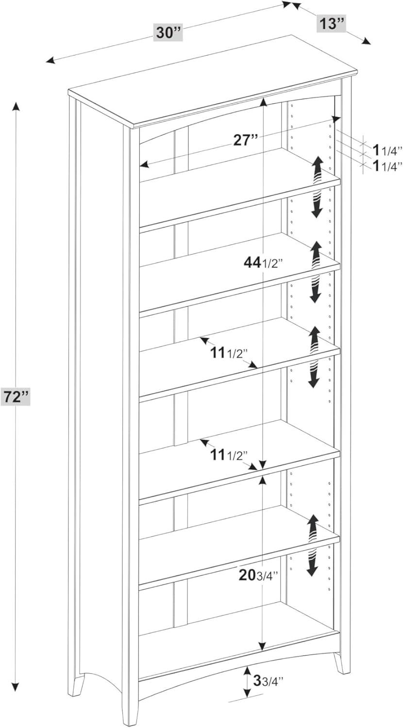 Camaflexi 72” Shaker Style 6-Shelf Wooden Bookcase Closed Back Storage Shelf, White